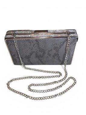 Starlet Silver and Gray Clutch Snake Print with Rhinestones and Crossbody Chain